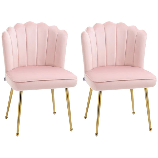 Velvet Pink Dining Chairs Set of 2 with Gold Metal Legs