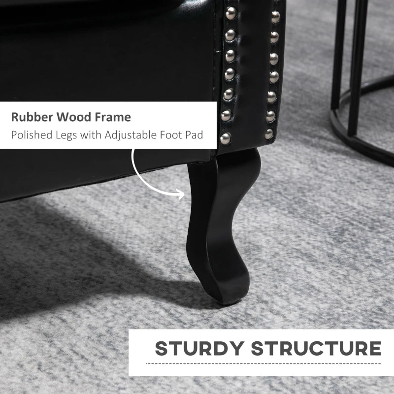 Black Wingback Tufted Armchair with Nail Head Trim
