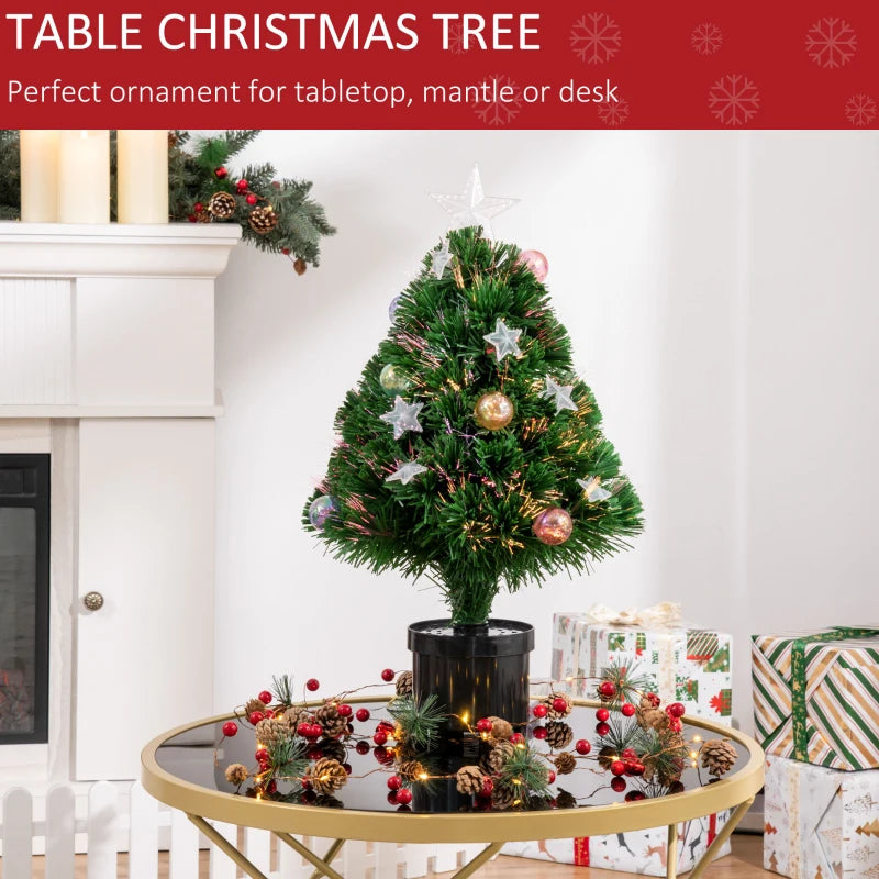 2FT Pre-lit Multicoloured Fibre Optic Christmas Tree with LED Lights - Green