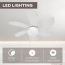 White Flush Mount Ceiling Fan with LED Light and Reversible Blades