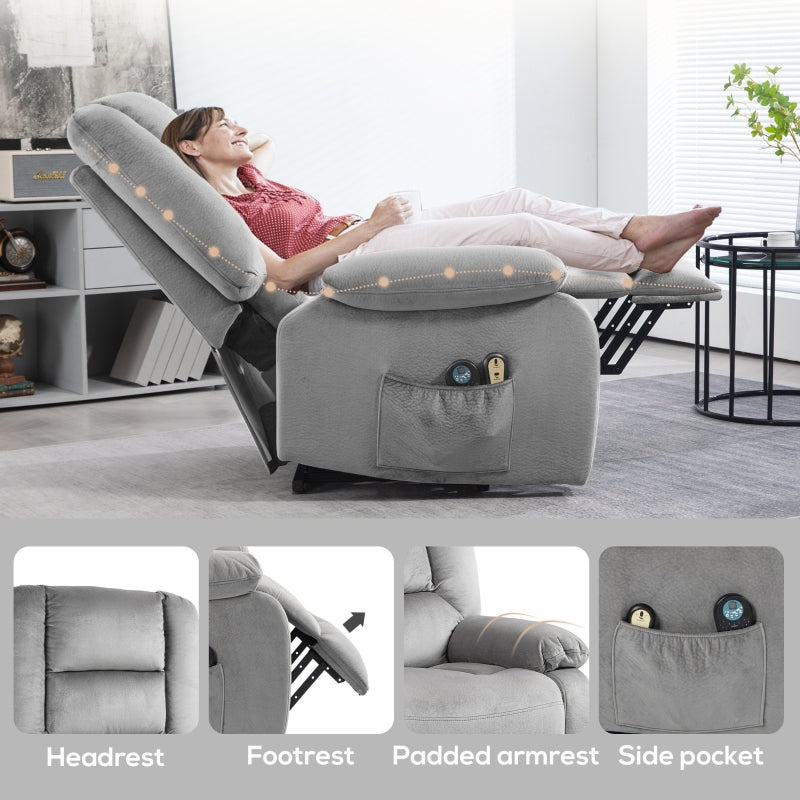 Grey Electric Massage Recliner Chair with Heat and Side Pocket