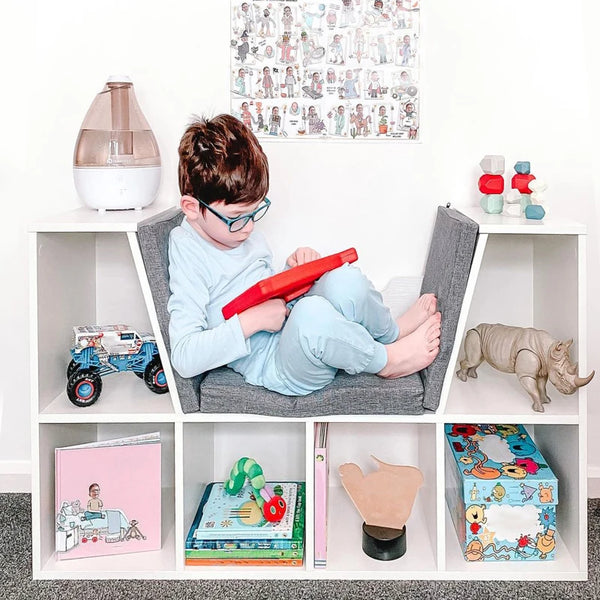 White Cushioned Reading Seat Bookcase Shelf