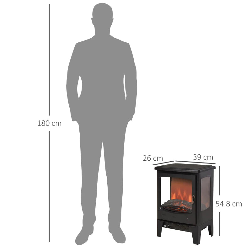 Black Electric Fireplace Heater with Adjustable Flame