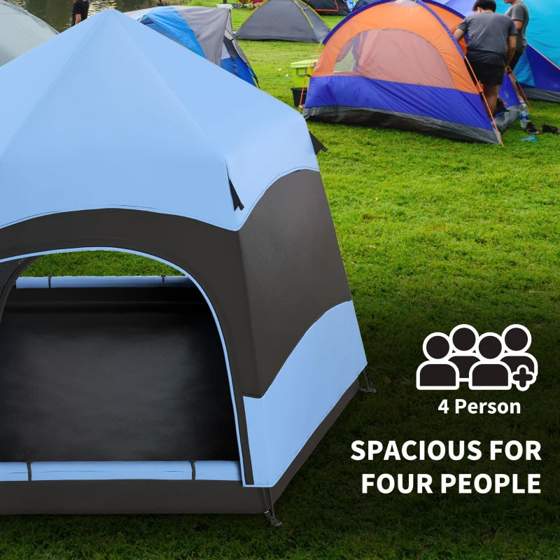 Hexagon Double Layer Camping Tent, 4-Person, Blue/Black