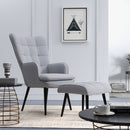 Light Grey Linen Armchair Set with Footstool for Living Room and Bedroom