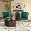 Green Velvet Dining Chairs Set of 2 with Gold Metal Legs