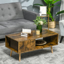 Rustic Brown Coffee Table with Open Storage Shelves and Solid Wood Legs