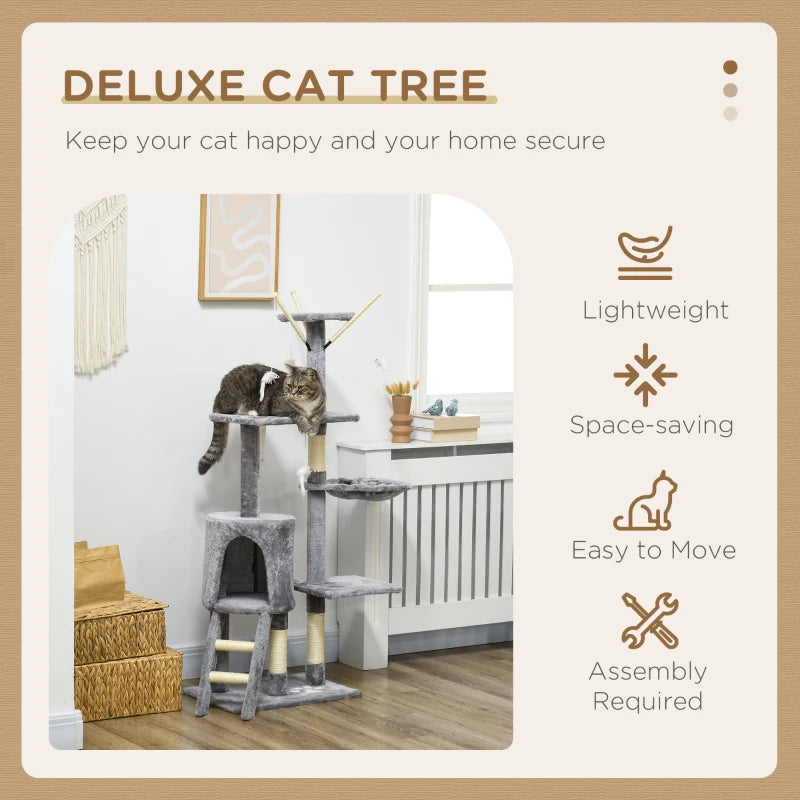 Grey Cat Climbing Tower Scratching Post 135cm