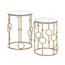Gold Round Nesting Coffee Tables Set of 2 with Glass Top