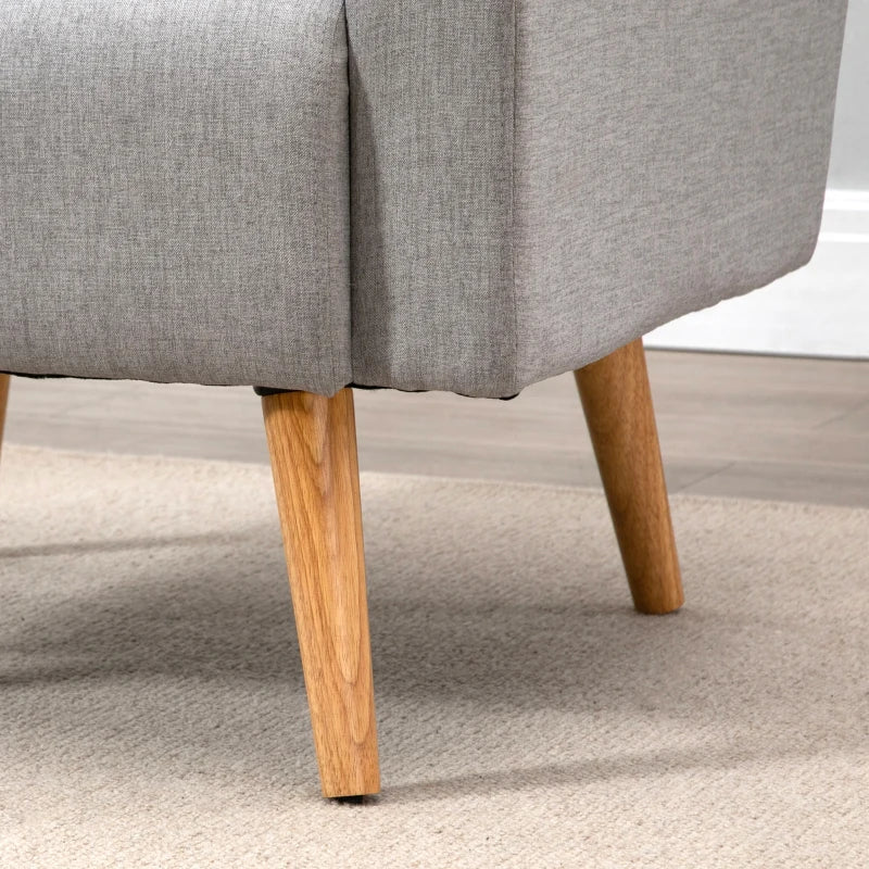 Grey Linen Armchair with Wooden Frame
