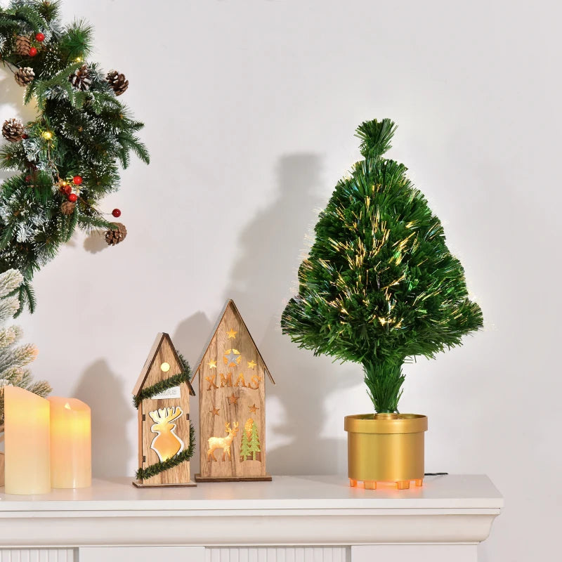 2FT Pre-Lit Fiber Optic Christmas Tree with Multi-Color LED Lights, Green