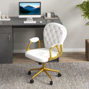 Adjustable Cream White Office Chair with Button Tufted Design