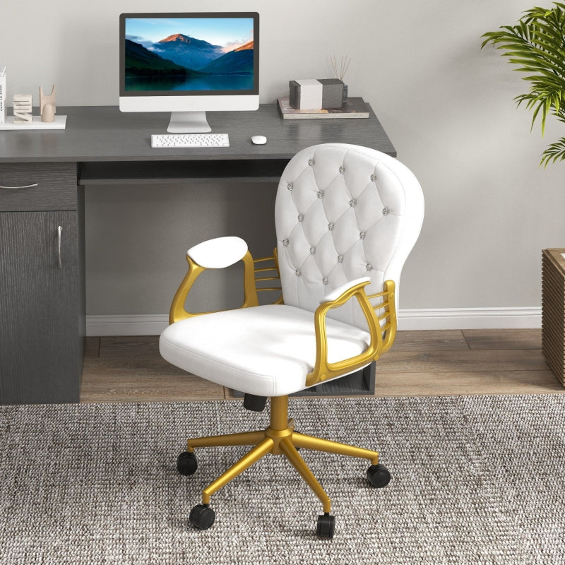 Adjustable Cream White Office Chair with Button Tufted Design