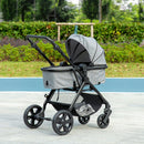 Grey Foldable Baby Stroller with Reclining Backrest and Adjustable Canopy