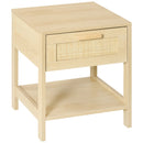 Rattan Drawer Nightstand with Storage Shelf - White