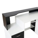 Modern Black and White Computer Desk with Drawers and Storage Shelves