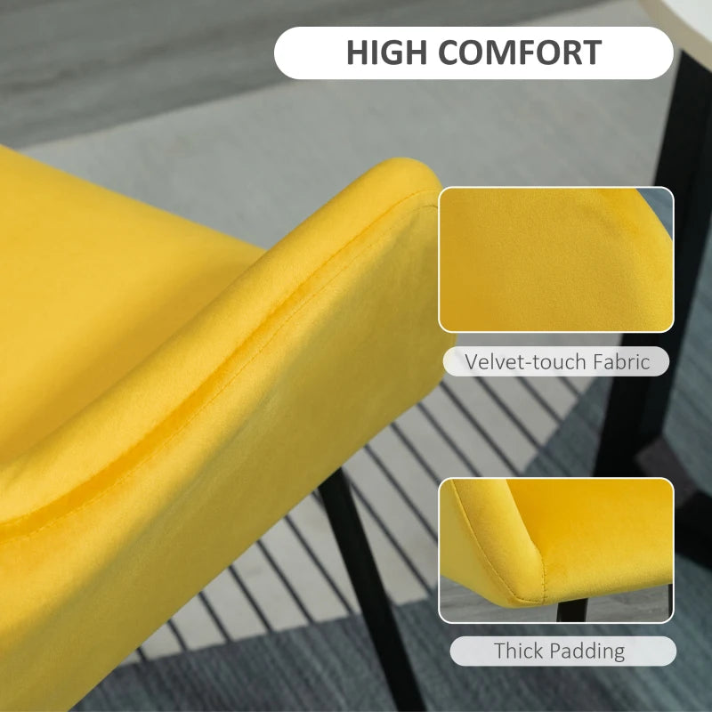 Yellow Velvet Accent Chairs, Set of 2 - Modern Armchairs for Living Room & Bedroom