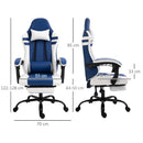 Blue White Gaming Chair with Headrest, Footrest, Wheels - Adjustable Height