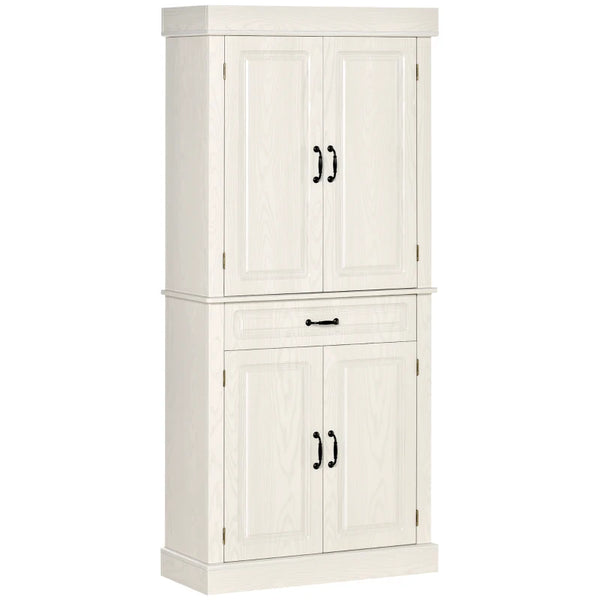 White Wood Grain Kitchen Cupboard with 4 Doors and Drawer, 180cm