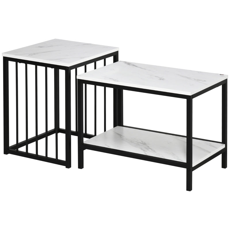 Modern Marble-Effect Nesting Coffee Tables, Set of 2, White & Black