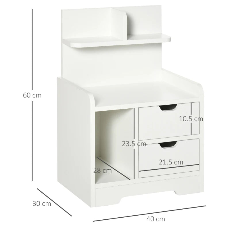 White 2-Drawer Bedside Cabinet with Storage Shelves