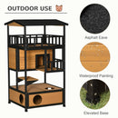 Yellow Wooden 3-Tier Outdoor Cat House with Tilted Roof & Waterproof Paint