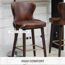 Brown PU Leather Bar Stools Set of 2, Retro Kitchen Chairs with Wingbacks and Footrest