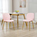 Velvet Pink Dining Chairs Set of 2, Padded Seat, Steel Legs