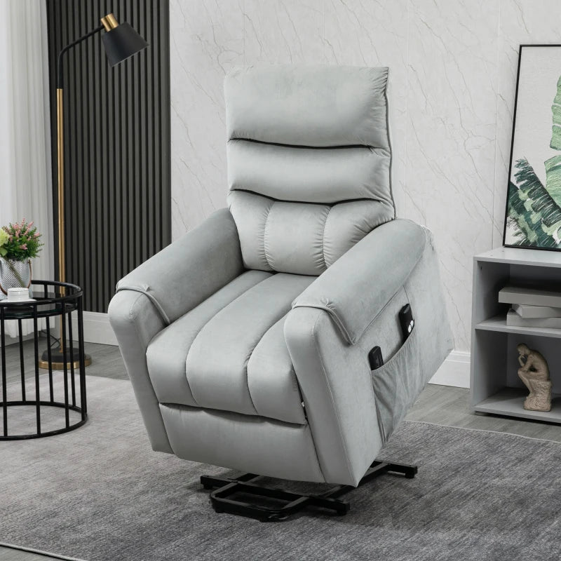 Grey Electric Power Lift Recliner with Vibration Massage and Remote Control