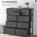 Black 10-Drawer Fabric Dresser with Steel Frame
