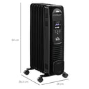 Black 1500W Digital Oil Filled Radiator, Portable Electric Heater with Timer & Remote