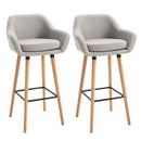 Beige Upholstered Bar Stools Set of 2 - Modern Metal Frame, Solid Wood Legs