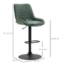 Green Retro Adjustable Bar Stools Set of 2 with Swivel Seat