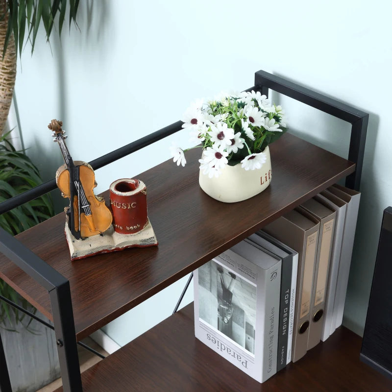 Industrial Walnut and Black Reversible Computer Desk with Storage Shelves