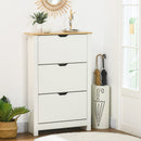 White Slim Shoe Cabinet with 3 Flip Drawers - 18 Pairs Storage