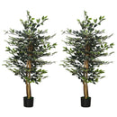 130cm Tall Artificial Ficus Tree Set, Lifelike Leaves, Indoor Outdoor Decor, Green