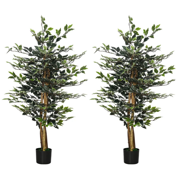 130cm Tall Artificial Ficus Tree Set, Lifelike Leaves, Indoor Outdoor Decor, Green