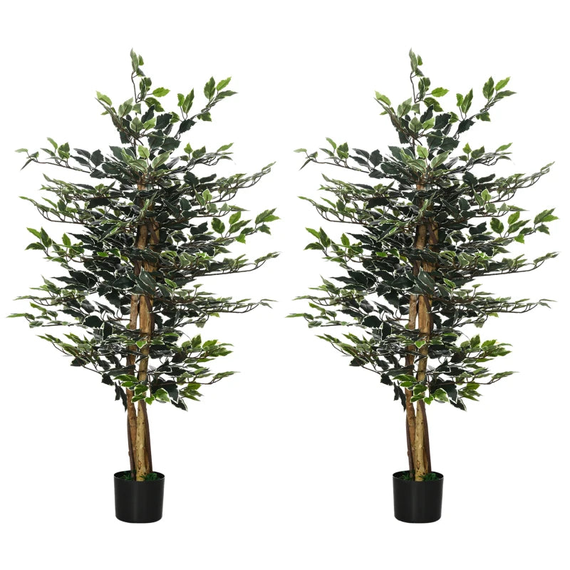 130cm Tall Artificial Ficus Tree Set, Lifelike Leaves, Indoor Outdoor Decor, Green