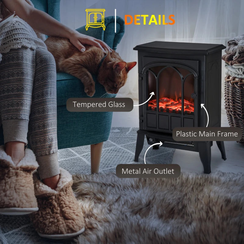 Black Electric Fireplace Stove with LED Flame Effect 1000W/2000W
