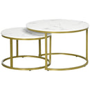 White Marble Nesting Side Tables Set, Modern Metal Frame, Living Room Furniture