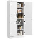 White 4-Door Tall Kitchen Cupboard with 6-Tier Storage