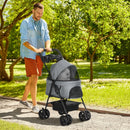 Grey Pet Stroller with Canopy and Storage Basket