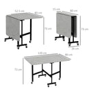 Grey Drop Leaf Folding Dining Table, Metal Frame, Rolling Kitchen Table, 120cm