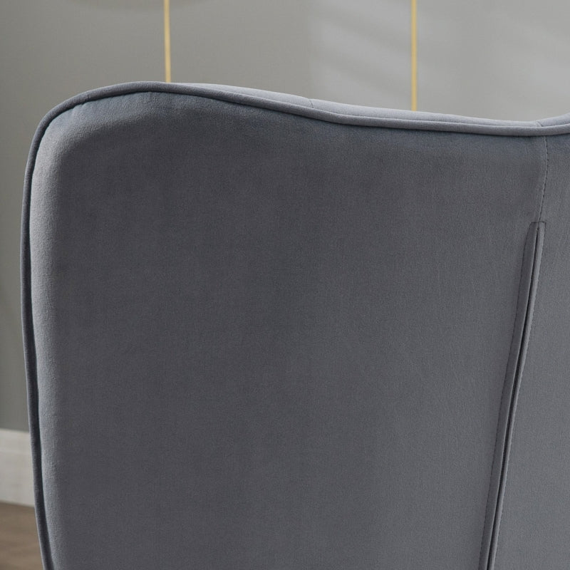 Dark Grey Velvet Armchair Set with Ottoman - Modern Steel Legs Accent Chair for Living Room, Bedroom