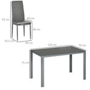5-Piece Grey Dining Table Set with Glass Tabletop and Faux Leather Chairs