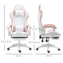 White and Pink Racing Gaming Chair with Footrest and Swivel Seat