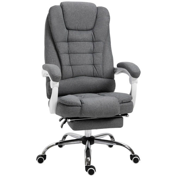 Grey Linen Swivel Office Chair with Reclining Backrest and Footrest