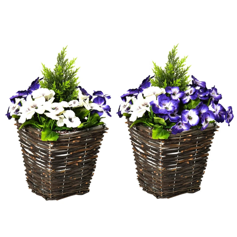 Set of 2 White Artificial Orchid Plants in Wicker Baskets
