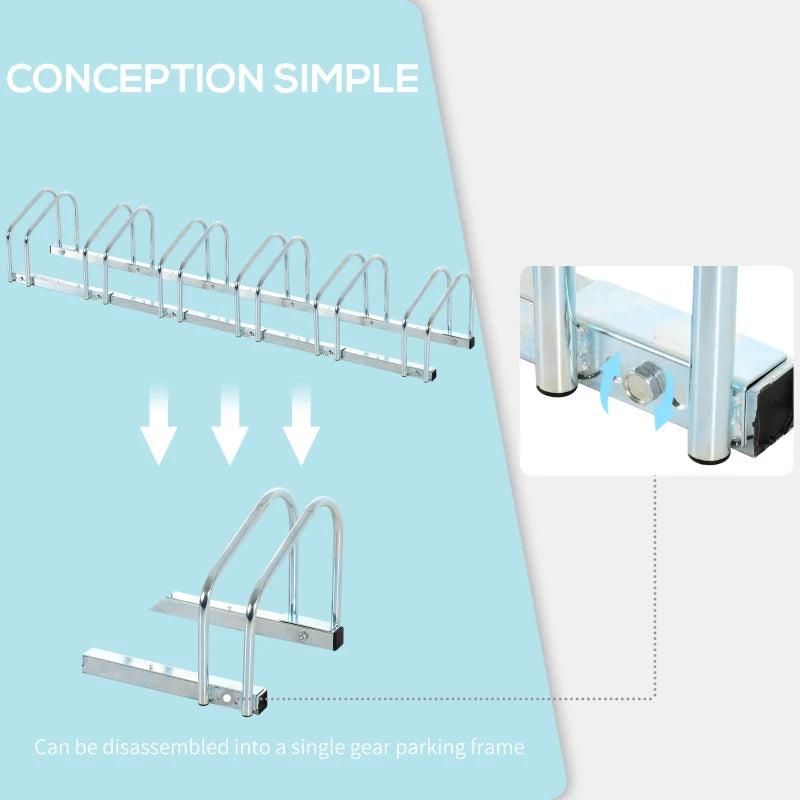 Silver Bike Storage Rack - Wall/Floor Mount, Locking, 6 Racks, 179L x 33W x 27H