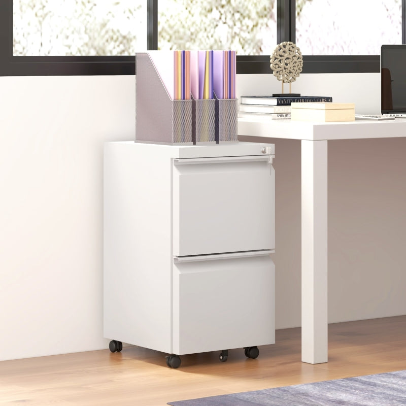 White Steel 2-Drawer Lockable Filing Cabinet for Letter, A4, Legal Size